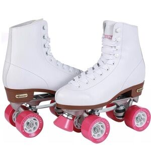 White Chicago Roller Skates with Pink Wheels - size 7 / 38